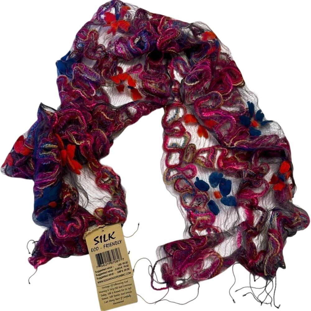 NWT Handcrafted Eco Friendly Silk Floral Scarf Fleurs by Elegant Additions